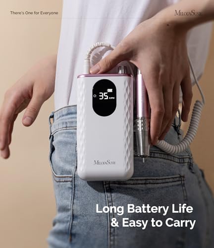 MelodySusie Nail Drill Professional 35000 RPM, Rechargeable Nail File for Nails Gel Polishing Removing, Fast Heat Dissipation & Low Noise, Portable E file for Manicure Pedicure at Home & Salon, MM400D