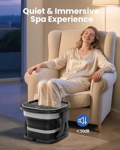 Puboo Collapsible Foot Spa Bath with Heat, Remote & Timer, 16 Massage Balls, Support Rods – Heated Pedicure Soaking Tub for Stress Relief, Great Gift for Family and Friends