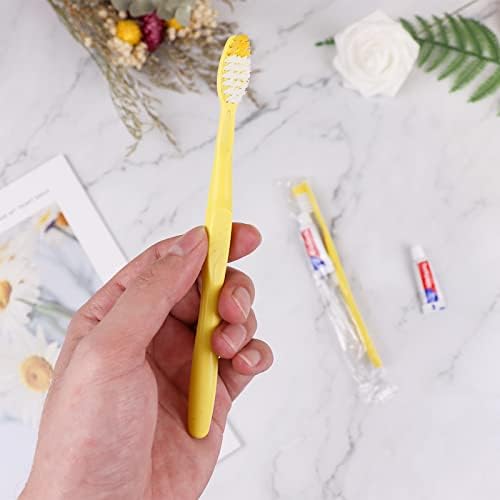 Disposable Toothbrushes with Toothpaste,200 Pack Yellow Hollow Individually Wrapped Disposable Travel Toothbrushes Kit in Bulk for Homeless,Nursing Home,Hotel,Charity