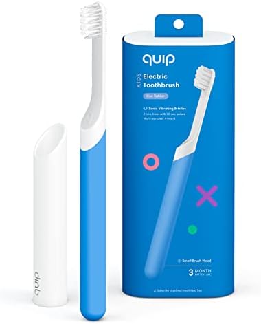 Quip Sonic Toothbrush for Kids - Timed Electric Toothbrush with Small Replaceable Brush Head - Soft Bristles, Rubber Handle, 3 Month Battery Life - Travel Toothbrush - Blue