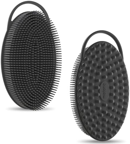 Metene 2 Pack Silicone Exfoliating Body Scrubber with Loop, Soft Body Scrubber for Men and Women, Shower and Bath Skincare Routine (Black)