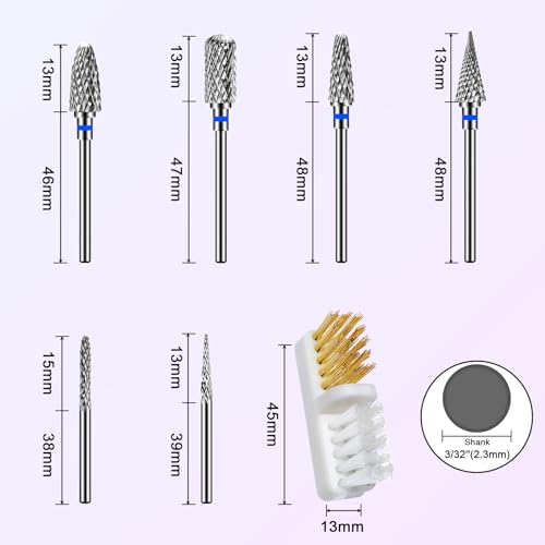 6 Pack Nail Drill Bits for Acrylic Nails, 3/32" Shank Drill Bits for Nails Professional Electric Cuticle Drill Bit, Cuticle Cleaner Nail Gel Polish Remover Tool for Home Salon Nail Bits-Blue