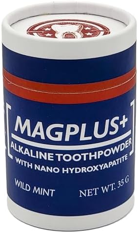 MagPlus+ Premium Toothpowder, Mint, 35 g, Magnesium and Hydroxyapatite, Acid Protection, Remineralize Enamel, Relieve Sensitivity, & Whiten Teeth, Antiplaque, Made in USA (35 g, Wild Mint)