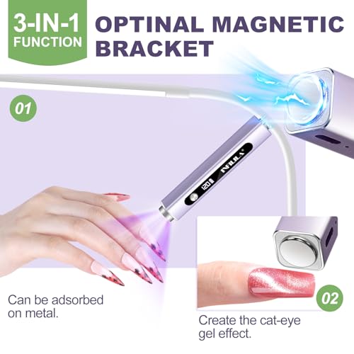NXJ INFILILA Handheld UV Light for Gel Nails, 3-in-1 Mini Nail Lamp with Magnets＆Nail Stamp Portable Rechargeable Cordless for Home DIY Manicure(Purple)