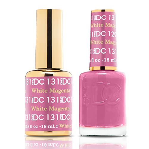 DND DC Gel Polish Set, Pink Collection, UV/LED Gel Polish and Air Dry Nail Lacquer, Matching Chip-Free Polish Duo, 131 White Magenta, 0.5 Fl Oz