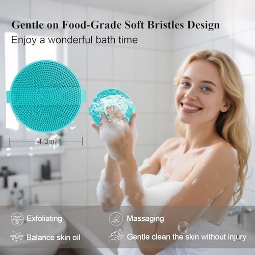 Silicone Body Scrubber Brush - Gentle Exfoliating and Lather Well - Fast-Drying, Hygienic, BPA-Free Silicone Body Exfoliator for Sensitive Skin, Men & Women