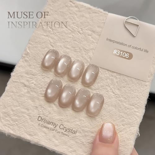 GAOY 16ml 6 Colors Cat Eye Gel Nail Polish Set with 3-in-1 Magnet, Sheer Pink Blue Green Holographic Gel Polish, UV Light Cure Manicure for Salon and Nail Art DIY at Home, Dreamy Crystal