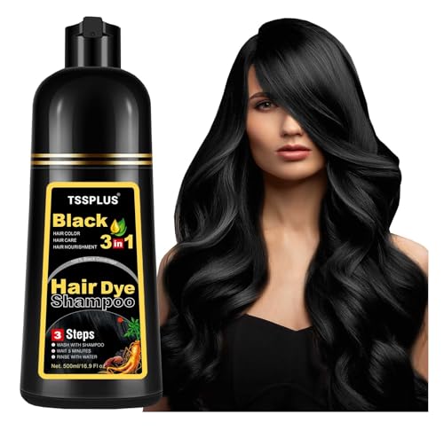 TSSPLUS Black Hair Dye Shampoo, 500ml - Organic Natural Hair Color Dye Shampoo for Women & Men, Instant Gray White Hair Cover, Plant Essence, Semi-Permanent