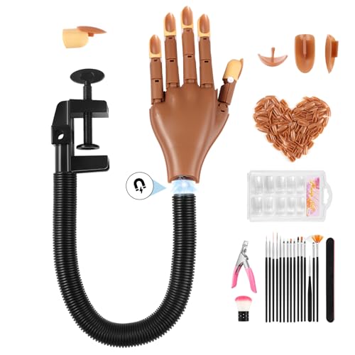 Magnetic Practice Hand for Acrylic Nails: Flexible Fake Hand Manicure Training Hand with Strengthen Nail Tips - Mannequin Hand Nail Kit for Beginners