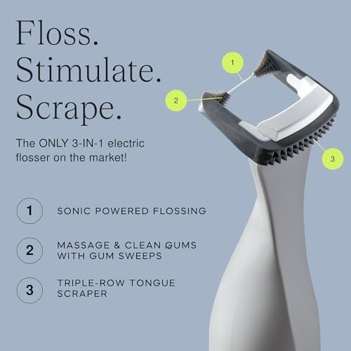 SLATE Electric Flosser | 3-in-1 Electric Flosser for Teeth w/ 3 Speeds - Dentist Invented Magic Floss | Reusable Non-Toxic Floss, Tongue Scraper & Gum Care | Power Dental Flossers for Adults & Kids