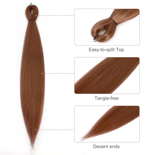 Pre-stretched Braiding Hair - 24 Inch 8 Packs Brown Braiding Hair For Twist or Box Braids, Long Yaki Texture Hot Water Setting Synthetic Braiding Hair Extensions (24 Inch, #30-8P)