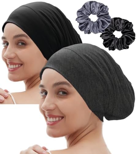 Satin Bonnet for Sleeping Night Cap, Satin Lined Silk Bonnet Large Sleep Cap for Curly Braids Hair Beanie Black Women