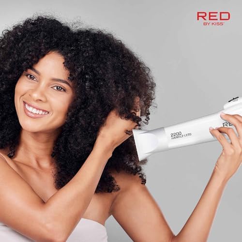 Red by KISS HandleLess Blow Dryer 2200W Ceramic Tourmaline White Color, 3 Heat Settings, Pik and Diffuser Included Comfortable Grip, Ionic for Frizz-Free Shine, Detangler & Straightening