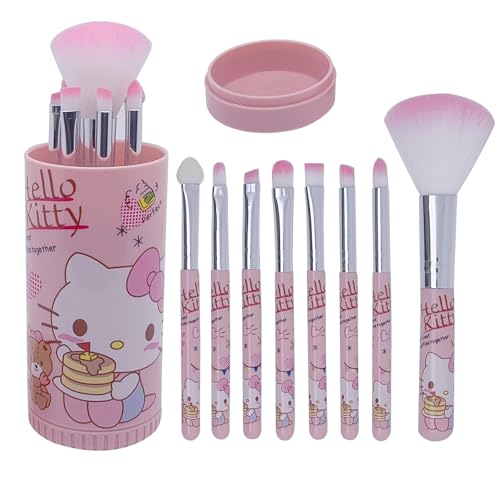 Cute Makeup Brush Set, 8 Pcs Pink Makeup Brushes and Makeup Brush Holder, Eyeshadow Lip Gloss Cosmetic Brushes Kit for Girls (Pink)
