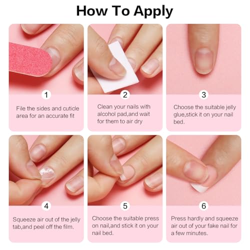 Curvlife 50 Sheets High Polymer Jelly Glue for Fake Nails, 12 Sizes Waterproof Breathable Double-Sided Nail Adhesives, 0.4mm Thick Press On Nails Glue Stickers for Daily Use