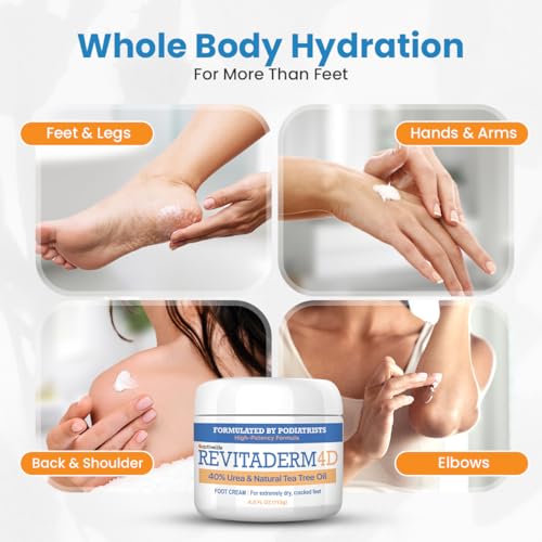Revitaderm 4D Urea Cream 40 Percent for Feet Maximum Strength, for Dry Hands, Elbows and Knees, Callus Remover for Feet, Free Pumice Stone, 4oz, 1 Pack