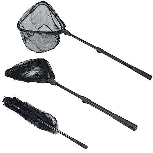 Fishing Landing Net with Telescoping Pole Handle Extends to 63 inches, Carbon Fiber Handle Extended from 23.6 inches to 47 inches