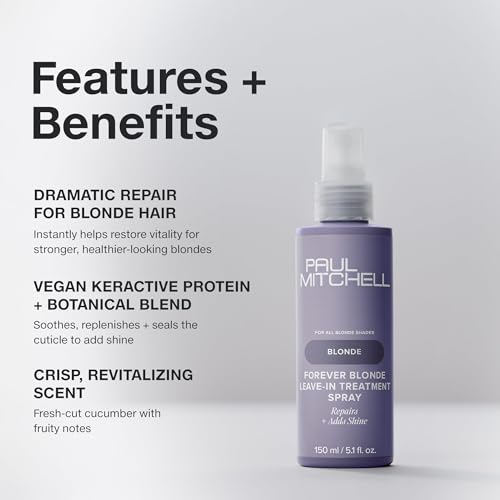 Paul Mitchell Forever Blonde Leave-In Treatment Spray, Repairs + Adds Shine, Ideal For Bleached + Lightened Hair, 5.1 fl. oz
