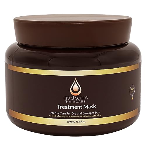 Gold Series Treatment Mask – Deep Hydrating Argan Oil Hair Mask for Dry Damaged, Color Treated and Curly Hair Enriched with Keratin – Sulfate Free Natural Hair Repair Treatment, 18.6oz