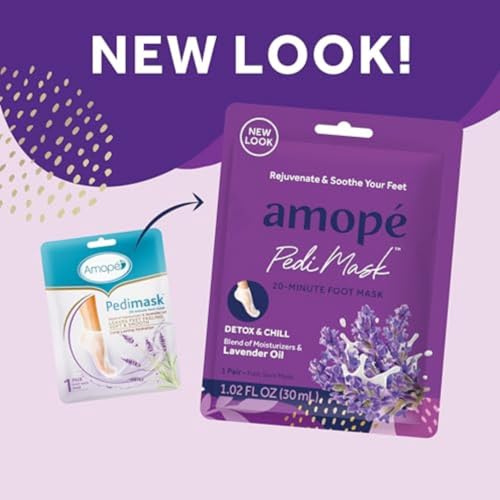 Amopé PediMask 20-Minute Foot Mask, Intensely Moisturizing Socks, Rejuvenates & Soothes, Self-Care, w/ Lavender Oil, Urea, a Blend of Moisturizers & Vitamin Complex for Long Lasting Hydration, 3 pair