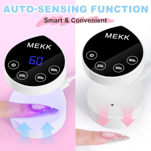 MEKK Mini UV Light for Nails,Peach-Shaped Mini LED Nail Lamp with Auto-Sensor,8 Beads,4 Timer,Professional Single Finger UV Light for Gel Nails Small Gel Nail Lights for Salon & Home DIY Use-White