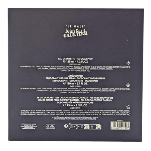 Jean Paul Gaultier Le Male for Men - 3 Pc Gift Set 4.2oz EDT Spray, 2.5oz Shower Gel, 5.1oz Deodorant Spray