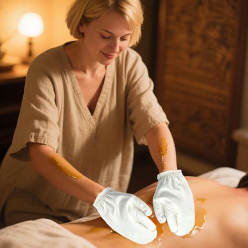 Ayurvedic Garshana Gloves for Body Massage Raw Silk Exfoliating Massage Gloves with Elastic Wrist Bands for Men Women Traditional Wellness Tool for Skin Care and Relaxation (2PCS)