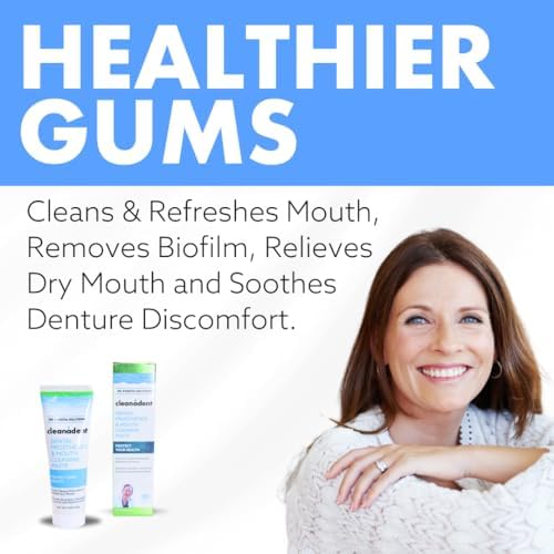 Dr. B Dental Solutions Cleanadent Denture and Gum Toothpaste, ADA Accepted All-Natural Denture Toothpaste for Adults - Removes Odors, Surface Stains and Adhesives - 4 oz
