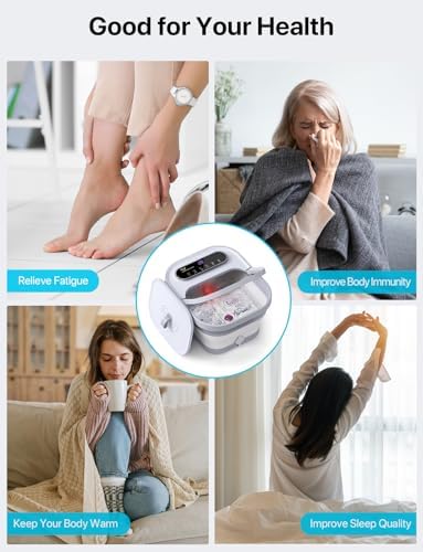 ALLJOY Foot Spa Bath Massager with Heat, Collapsible Foot Massager Spa Soaking Tub with Bubbles, Pumice Stone, Timer, 6 Shiatsu Massage Rollers Pedicure FootSpa for Relaxation, Gifts for Dad, Mom