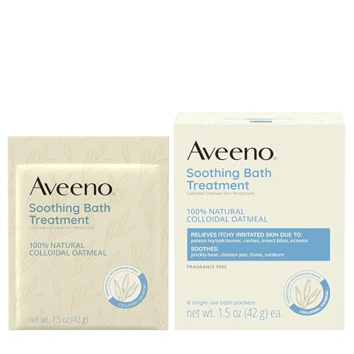 Aveeno Fragrance Free Soothing Bath Treatment, 100% Natural Colloidal Oatmeal, Sensitive Skin Bath Soak for Relief of Dry, Itchy, Irritated Skin Due to Eczema & Hives, Bath Packets, 8 ct. (Pack of 2)