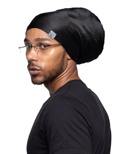 Fairy Black Mother Dreadlocks Satin Locs Bonnet Cap for Men and Women(Black, Large)