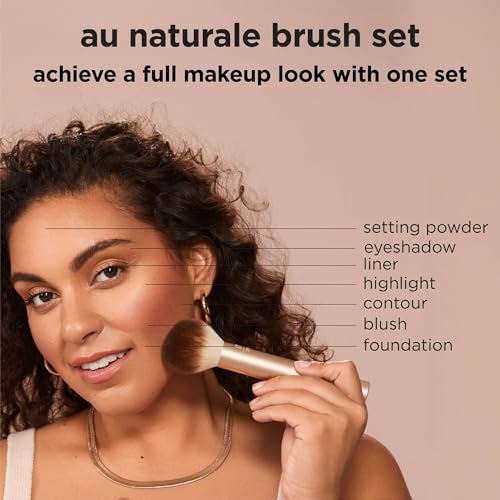 Real Techniques 9 Piece Au Naturale Makeup Brush Set, For Liquid, Cream, & Powder Eyeshadow, Foundation, Blush, Bronzer & Contour, Travel Friendly Brushes, Gift Set, Cruelty-Free Bristles