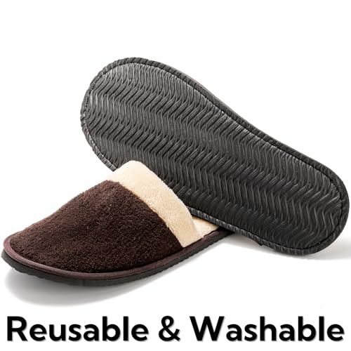 Goaste 8 Pairs Disposable Home Slippers, Non Slip Hotel Slippers, Washable Coral Fleece Spa Slippers, Closed-Toe Guest Slippers in 2 Colors for Men Women Guests, Home, Bathroom, Bedroom, Hotel, Travel