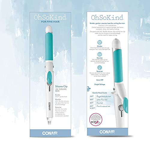 Conair OhSoKind For Fine Hair Curling Iron; 1-inch Curling Iron with Silicone Clip, 1-inch barrel produces classic curls – for use on short, medium, and long hair