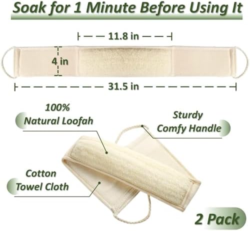 Natural Loofah Exfoliating Body Scrubber for Men and Women, Loofah with Handle, Exfoliating Back Scrubber for Shower Set, Luffa Sponge to Clean & Relax Your Body Deeply (2 Pack)