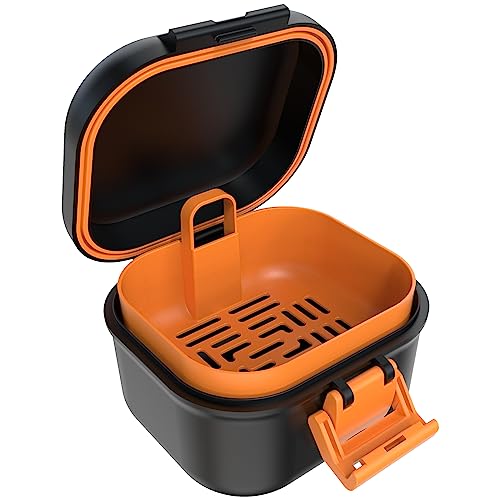 ARGOMAX Leak Proof Denture Bath Cup, Portable Soaking Denture Box, Denture Bath Case with Strainer, for Dentures and Braces (Black + Orange).