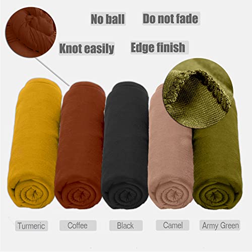ZRQ 5 Pieces Solid Color Multicolor Combination Stretch Hijab Extra Long Scarf Jersey Turban Fashion Head Scarf Soft Head Wraps for Women (Black,Camel,Coffee,Army Green,Turmeric)