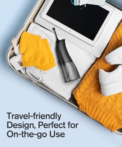 Demita Cordless Water Flosser for Teeth, 300ML 3 Modes 5 Jet Tips Portable Electric Flosser Pick for Adults, IPX7 Waterproof Oral Irrigator Cleaning Kit for, Gums, Braces Care(Black)