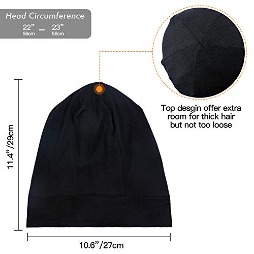 Silk Satin Lined Bonnet Sleep Cap - Adjustable Stay on All Night Hair Wrap Cover Slouchy Beanie for Curly Hair Protection for Women and Men - Black & Dark Grey