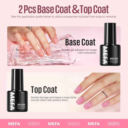 MEFA 19 Pcs Gel Nail Polish Kit with U V Light, 12 Colors All Seasons Nude Milky White Soak Off Gel Polish Nail Set with Base Top Coat Essential Manicure Tools Beginners Salon Nails DIY Art