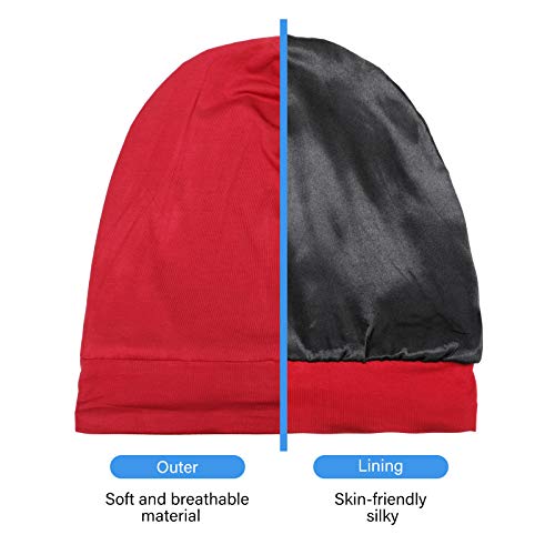 Geyoga 4 Pcs Satin Lined Sleep Bonnets Silk Sleep Caps Slouchy Beanie Hat Sleeping Head Wrap for Curly Protection Men Women(Multi-Colors)