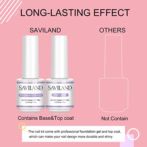 SAVILAND Builder Nail Gel Kit: 4 Colors Thickening Builder Nail Gel Clear White Pink Nudes Nail Strengthener Soak Off U V Extension Gels with 100PCS Forms Brush Pen Manicure Tools Home Salon DIY