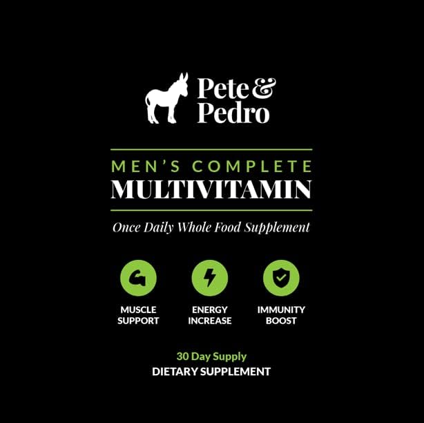 Pete & Pedro Men's Complete Once Daily Whole Food Multivitamins | Supplement to Help with Muscle Support, Energy & Immunity | Non-GMO, Natural, Made in USA l As Seen on Shark Tank, 30 Day Supply
