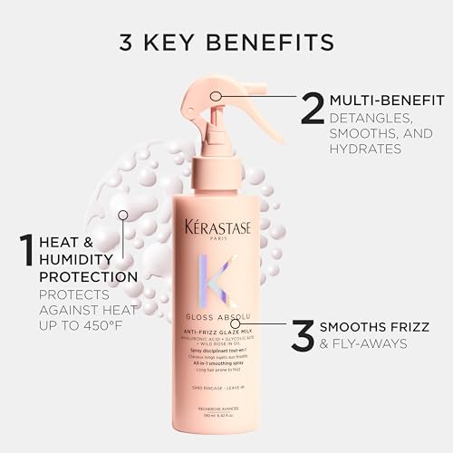 Kerastase Gloss Absolu Anti-Frizz Glaze Milk - Instantly Detangles, Hydrates & Smooths, Eases Blow-Dry, Absorbs Frizz & Fly-Aways, Protects from Heat & Humidity, For Long Hair