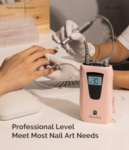 MelodySusie Professional Nail Drill 30000RPM, SC320D Rechargeable Electric Nail Drill Machine, Cordless Nail E File for Acrylic Gel Nails, 8pcs Nail Bits 50pcs Sanding Bands, Selene Pink