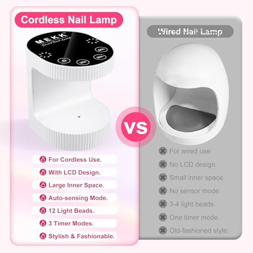 MEKK Cordless Mini UV Light for Gel Nails - 24W Rechargeable Mini UV LED Nail Lamp with Touch Control & Auto Sensor,Small Flash Cure Lamp,4 Timers,Portable Nail Light for Salon & Home(White)