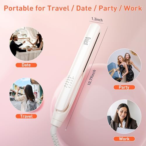 Quico Flat Iron Hair Straightener, 100-240V Dual Voltage Travel Hair Straightener and Curler with 15s Heat Up, Professional Negative Ion Ceramic Flat Iron for Less Frizz, 5 Temp & Auto Shut-Off