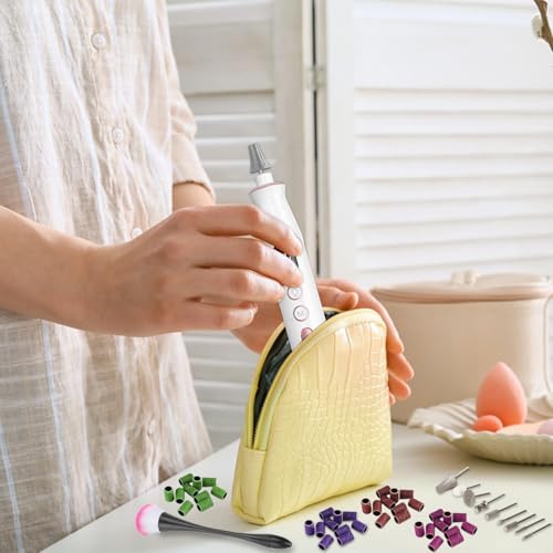 Cordless Electric Nail File Set, 10 Speeds Professional Manicure Pedicure Kit with LED Light, Portable Nail Drill for Natural & Acrylic Nails, Human & Pet Thick Toenails, w 120*Sanding Bands (White)