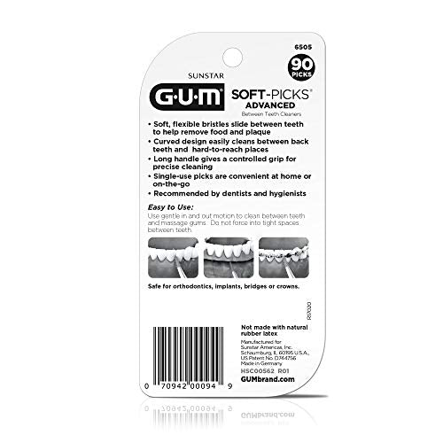 GUM Soft-Picks Advanced, Easy to Use Dental Picks for Teeth Cleaning and Gum Health, Disposable Interdental Brushes with Convenient Carry Case, Dentist Recommended Dental Picks, 90ct (4pk)