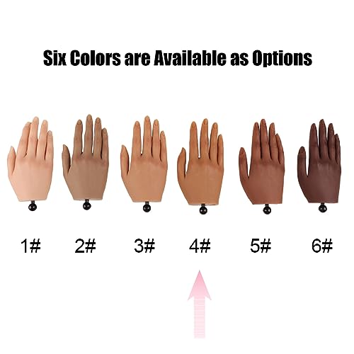 Practice Hand for Acrylic Nails with Stand Bracket, Silicone Fake Hands to Practice Fake Nails Mannequin Hand for Nails Practice and Nail Art Single Right Hand Color 4#